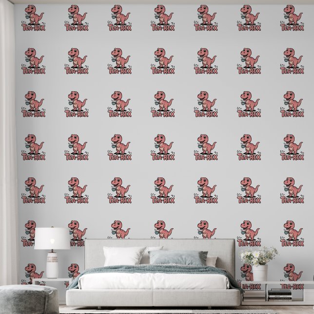 Papel Pintado Cute Tea-Rex Dinosaur Rosa – ¡Sorber Sucede! (Dormitorio)