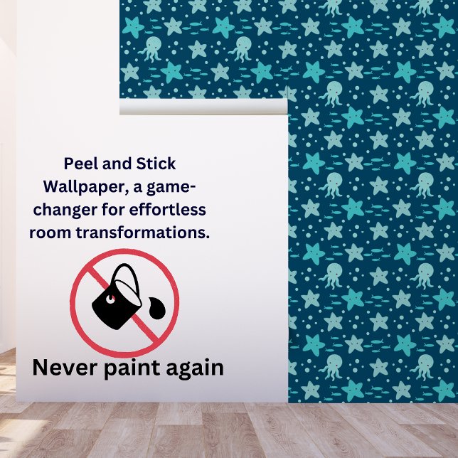 Papel Pintado Cute Teal Blue Aqua Kids Nautical Starfish Squid (Subido por el creador)