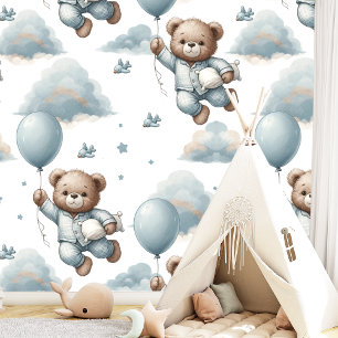 Papel Pintado Cute Teddy Bear and Balloons Watercolor
