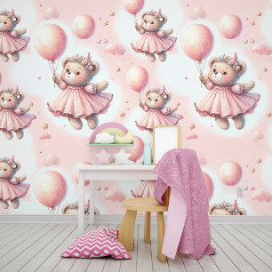 Papel Pintado Cute Teddy Bear Pastel Agua Rosa