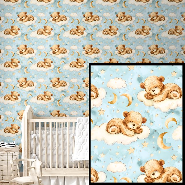 Papel Pintado Cute Teddy Bears Sleeping Nubes Moon Stars Blue (Subido por el creador)