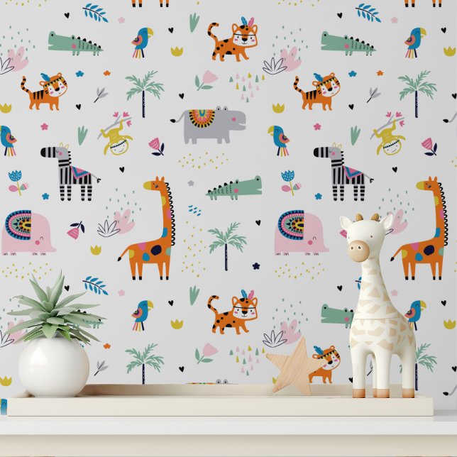 Papel Pintado Cute Tribal Boho Animales Salvajes Patrón de Niños (Subido por el creador)