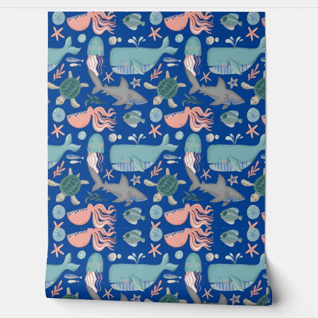 Papel Pintado Cute Under the Sea Animals Kids Room (Desenrollar)