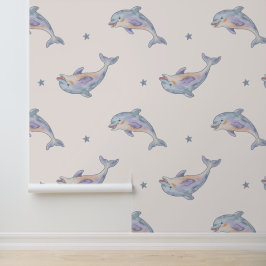 Papel Pintado Cute Watercolor Dolphin Seamless Pattern – Pastel 