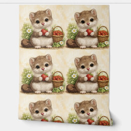 Papel Pintado Cute Weasel Strawberry Pattern Wallpaper