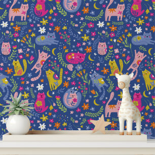 Papel Pintado Cuto Colorido Flower Cats Patrón moderno