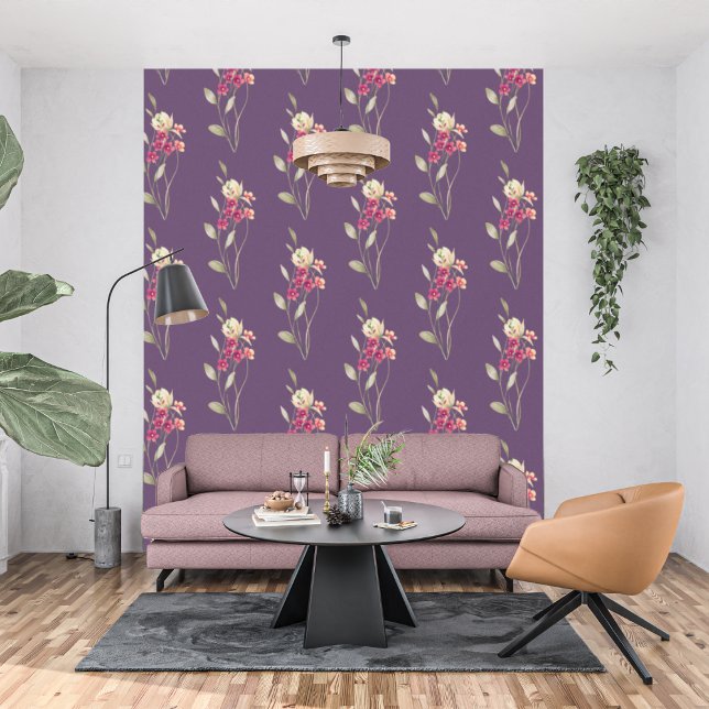 Papel Pintado Cuto Whimsical acuarela Patrón floral Púrpura (Subido por el creador)