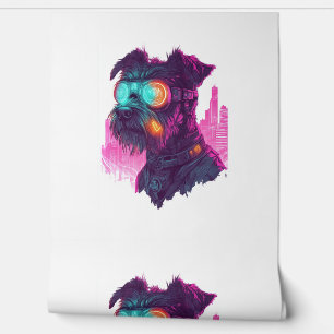 Papel Pintado Cyberpunk Schnauzer - Perro neón futurista