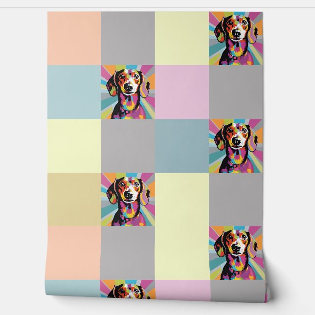 Papel Pintado Dachshund Pastel Squares Sausage Dog Pop Art (Desenrollar)