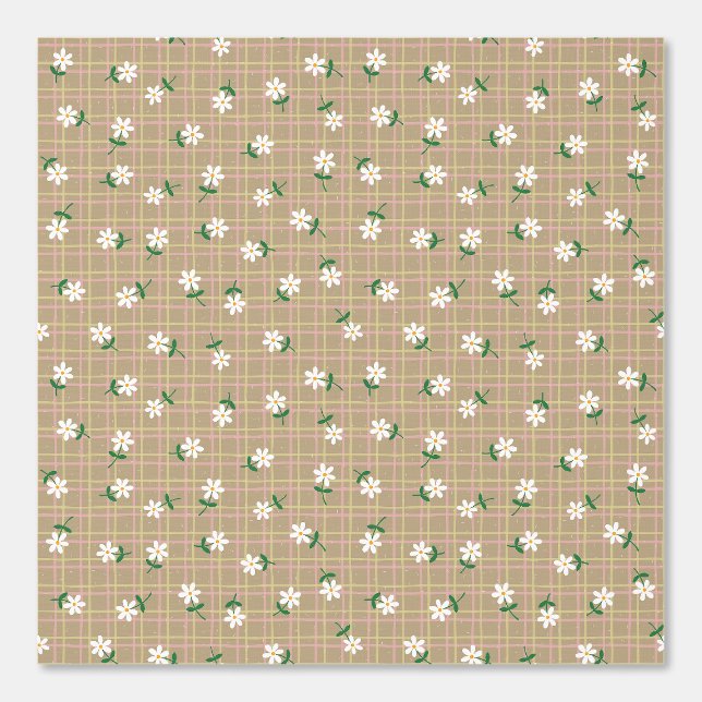 Papel Pintado Daisies on Brown Plaid (medium scale) (Anverso)
