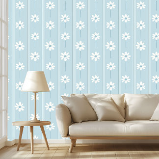 Papel Pintado Daisy Azul Polvoriento Diseño Floral Elegante Sin 