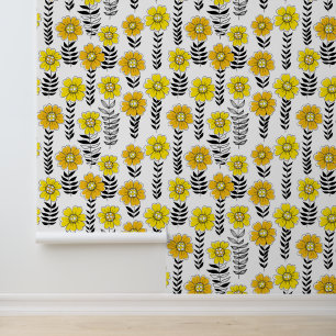 Papel Pintado Daisy doodles en amarillo y negro