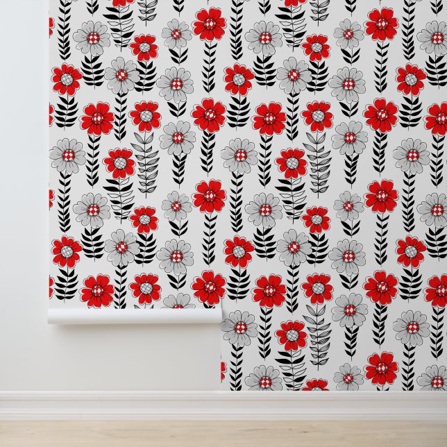 Papel Pintado Daisy doodles en rojo y negro (Solicitud)