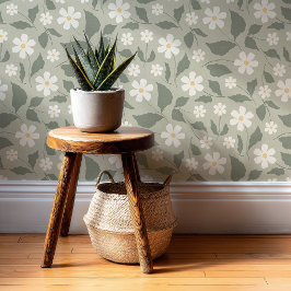 Papel Pintado Daisy Floral Botánico Muted Sage de Cabaña Costera