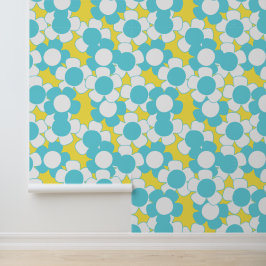 Papel Pintado Daisy Preparada Floración Total – Amarillo y Turqu