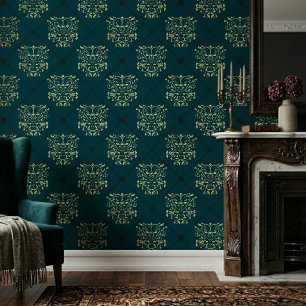 Papel Pintado Damasco de Diamante Azul Oscuro