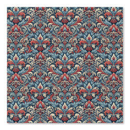 Papel Pintado Damasco dramático rojo y azul