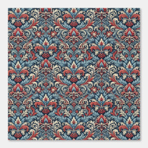 Papel Pintado Damasco dramático rojo y azul