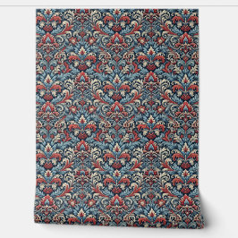 Papel Pintado Damasco dramático rojo y azul