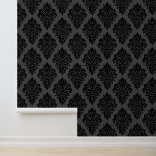 Papel Pintado Damasco elegante de terciopelo negro y gris