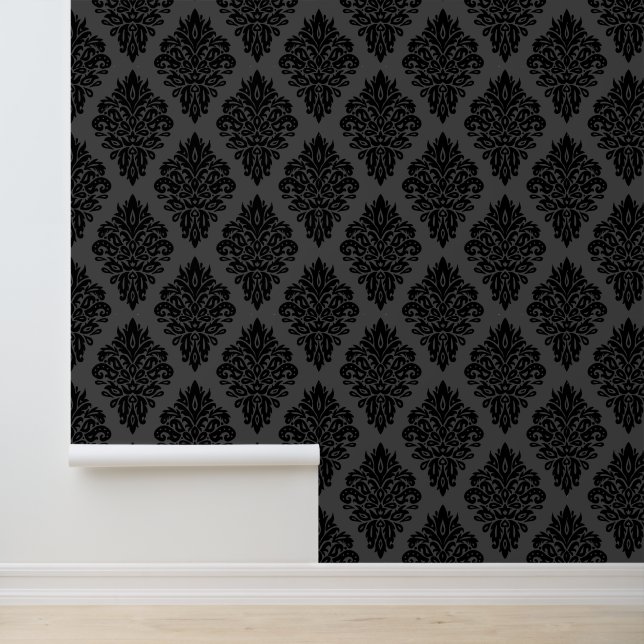 Papel Pintado Damasco elegante de terciopelo negro y gris (Solicitud)