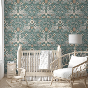 Papel Pintado Damasco floral azul verde azulado Flamingo