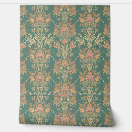 Papel Pintado Damasco Floral Vintage en Verde Salvia Pastel Suav