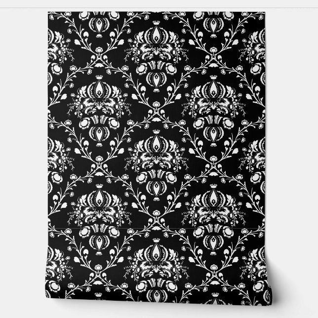 Papel Pintado Damasco Negro y Blanco (Desenrollar)