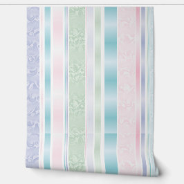 Papel Pintado Damasco Pastel y diseño a rayas