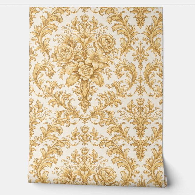 Papel Pintado Damask Floral Dorado (Desenrollar)