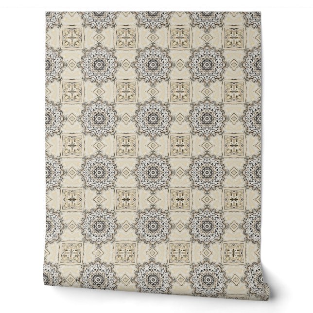 Papel Pintado | Damask geométrico neutral elegante (Desenrollar)