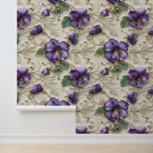 Papel Pintado Damask lujoso emboscado textura violeta de la flor