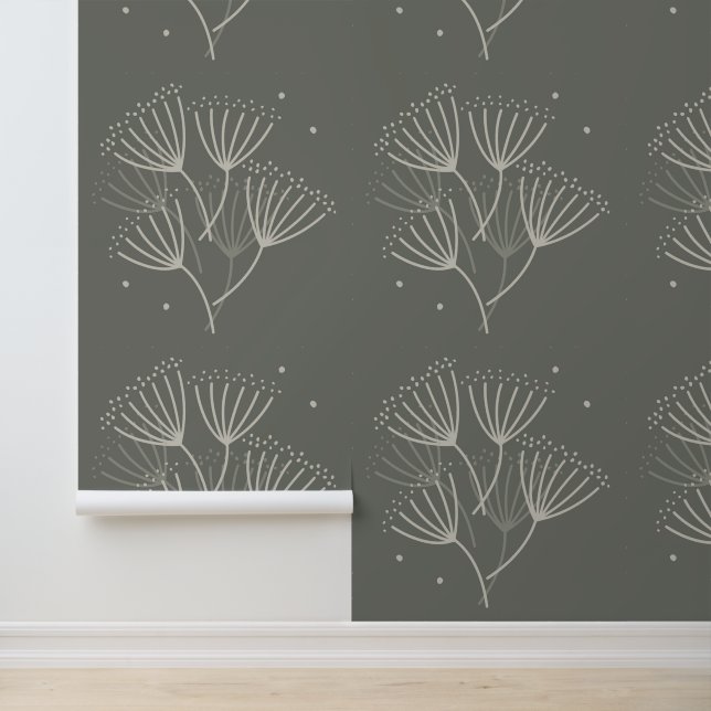Papel Pintado Dandelions Floral Green de mano (Solicitud)