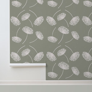 Papel Pintado Dandelions florales dibujados a mano Sage Green