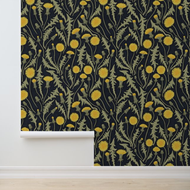 Papel Pintado Dandelions, verde, amarillo y negro (Solicitud)