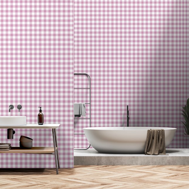 Papel Pintado Dark Pastel Pink Check Green Buffalo Plaid (Baño)