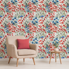 Papel pintado de acuarela de amapola de flor silve