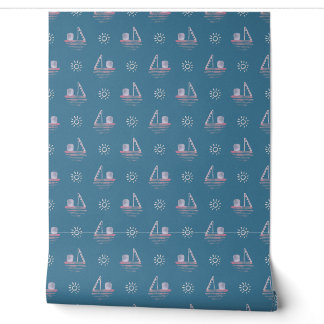 Papel pintado de acuarela de vela náutica azul del
