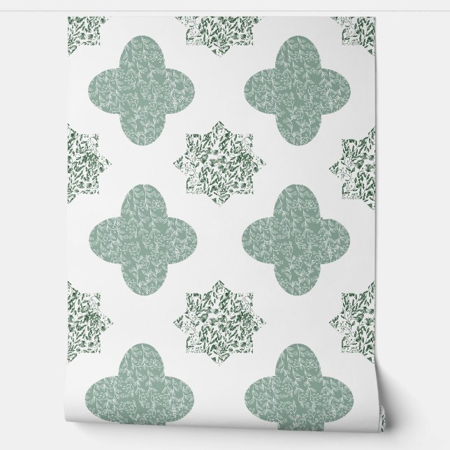 Papel pintado de arabesco floral verde (Desenrollar)