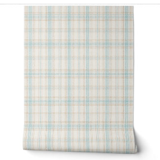 Papel pintado de cuadros azul suave y beige