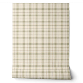 Papel pintado de cuadros en verde suave y crema