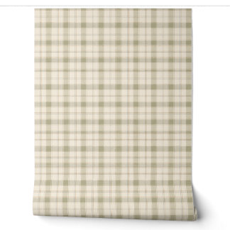 Papel pintado de cuadros en verde suave y crema