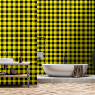 Papel pintado de cuadros negros y amarillos