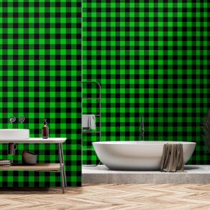 Papel pintado de cuadros negros y verdes