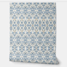 Papel pintado de Damasco Azul Costero - Decoración