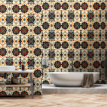 Papel pintado de damasco de arte popular vibrante