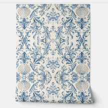 Papel pintado de damasco náutico de casa de playa 