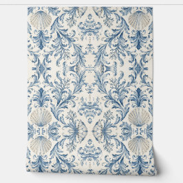 Papel pintado de damasco náutico de casa de playa 