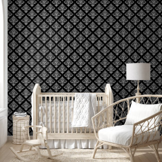 Papel pintado de damasco negro y blanco