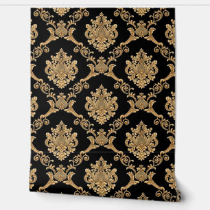 Papel pintado de diseñador con damasco belga en or
